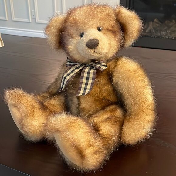 Russ Berrie MADISON Bear Faux Mink Plush 14 inch Teddy Bear Sitting wit Bow - Picture 1 of 6